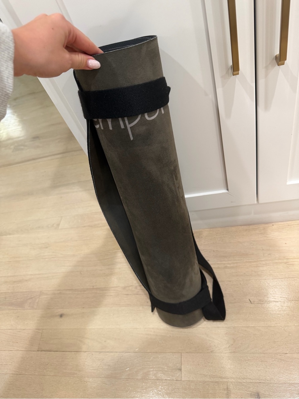 Gray Yoga Mat Carrier Tote with Black Strap